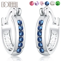 925 sterling silver whitegreenredpinkpurpleblue round zircon hoop earrings for woman wedding engagement jewelry