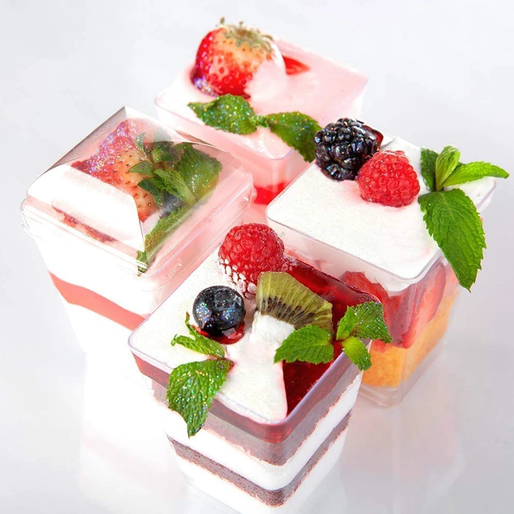

50pcs/Set 60ml Disposable Plastic Cup Cake Cup Transparent Trapezoidal Food Container for Jelly Yogurt Mousse Dessert Baking