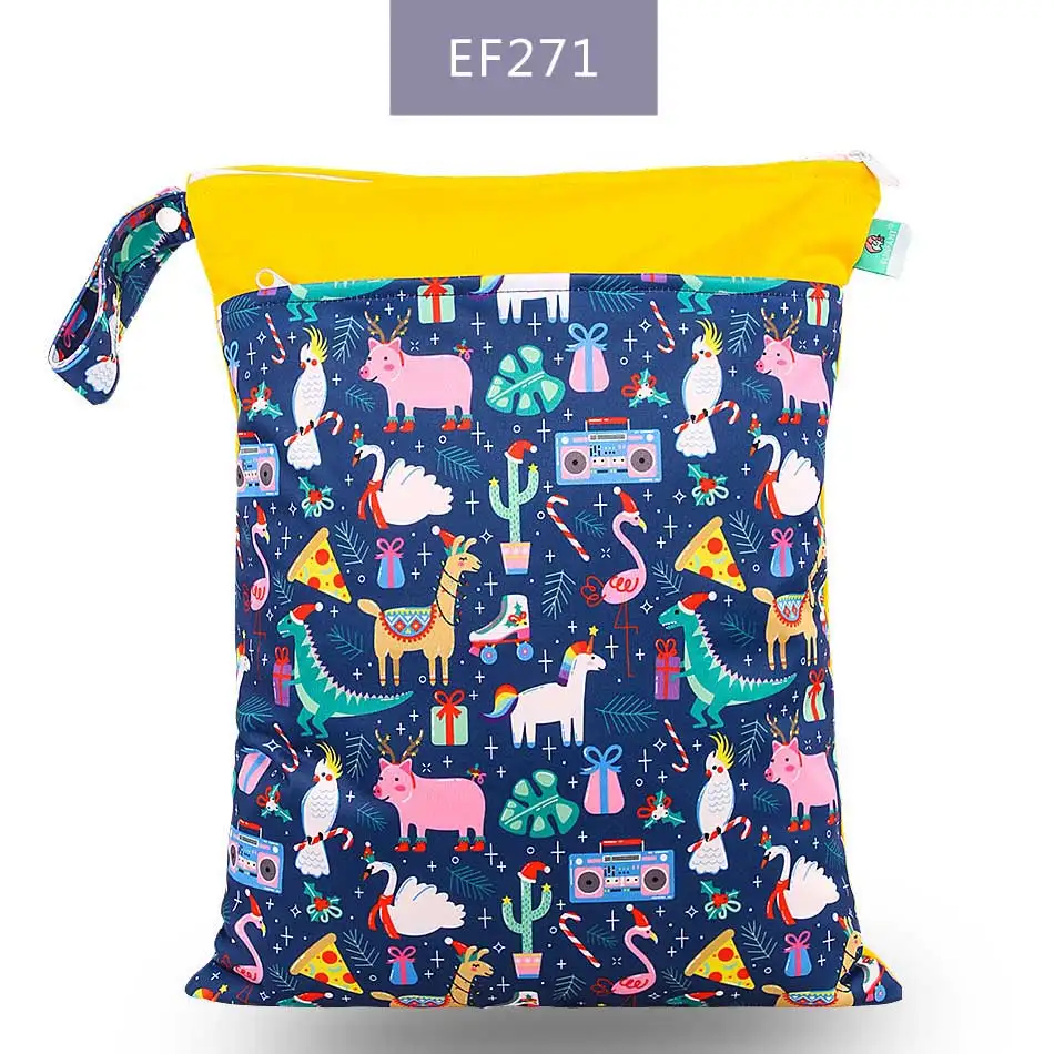 EF271-wet bag Elinfant 1 шт. многоразовая водонепроницаемая сумка для подгузников с модными принтами влажная сухая сумка для подгузников с двойным карманом тканевые сумки с ручками 30*40 см - Цвет: EF271-wet bag
