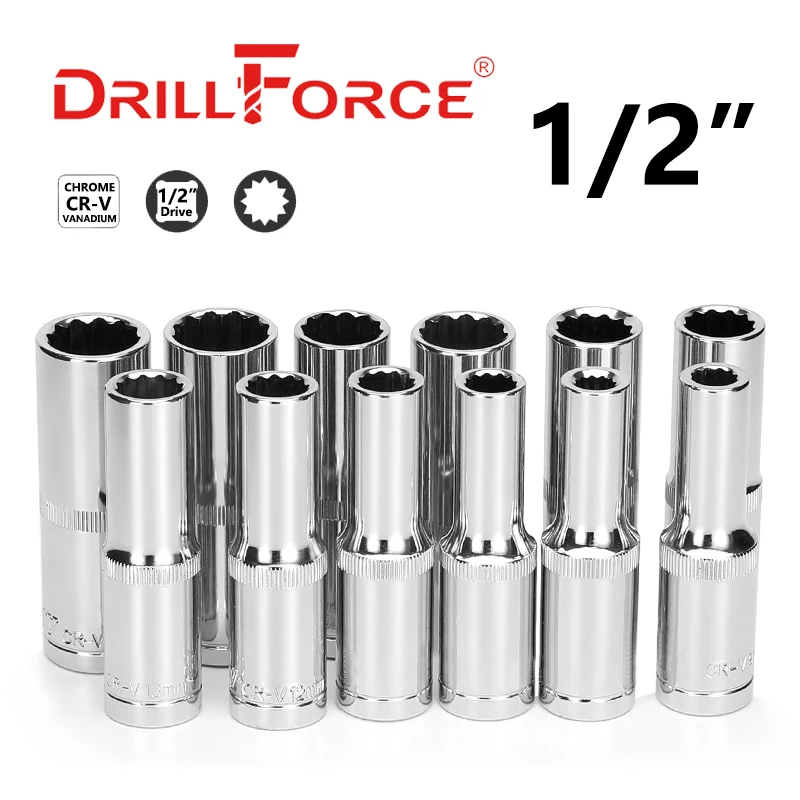 

Drillforce 8-32mm Wrench Socket 1/2" Drive Spline Adapter Spanner Converter Reducer Electric Ratchet 78mm Deep Auto Repair Tool