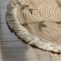 japanese style handwoven jute carpet natural rattan grass eco friendly round mat with soft tassel