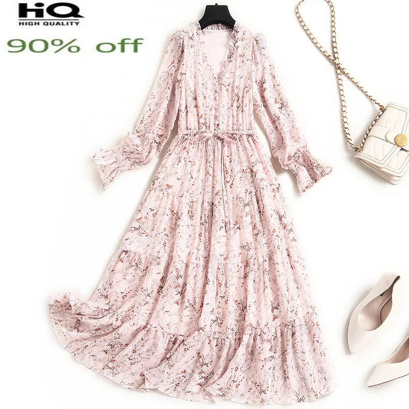 

Женское шифоновое платье с длинным рукавом, элегантное платье с цветочным принтом в Корейском стиле, модель Pph4197 на весну и лето, 2022