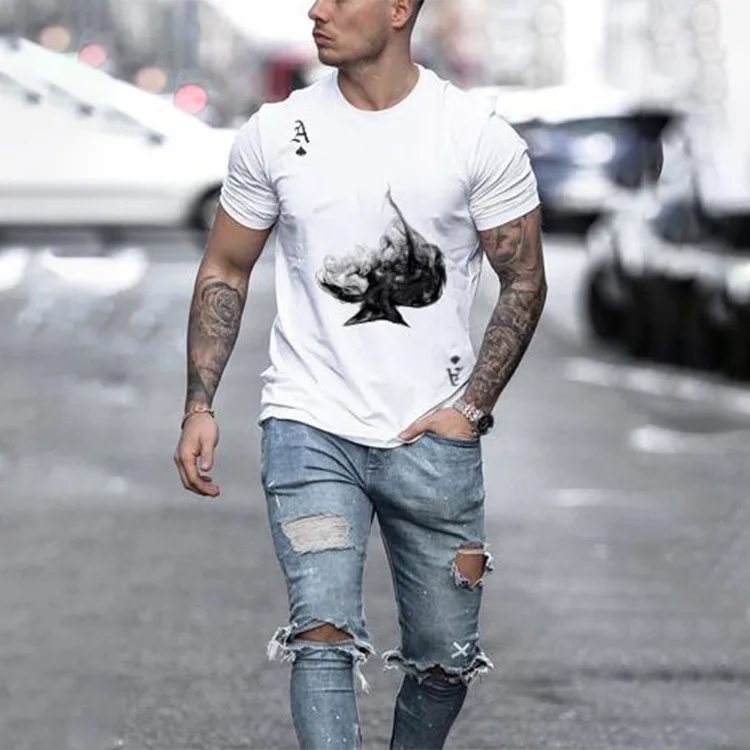 

Summer Poker Printed T-shirt Men Outdoor Sports T Shirt Fitness Muscle Tshirt Streetwear Casua Loose Oversize Tops Tees 2021