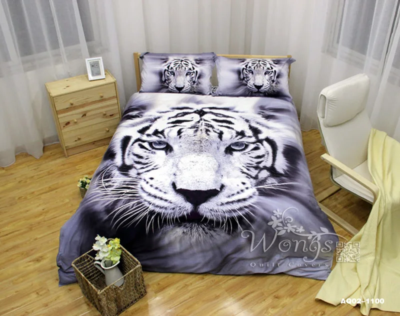 

Tiger Bedding Set Queen Size 3D white Tiger Duvet Cover Bedclothes 3pcs Home Textiles dropshipping