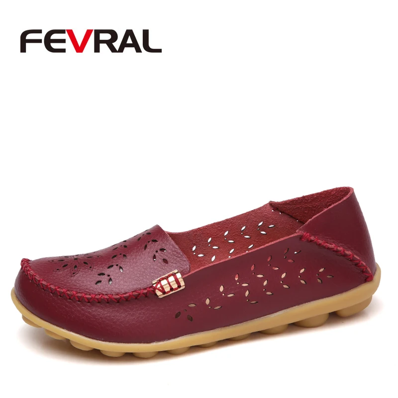 Женская Повседневная обувь из натуральной кожи FEVRAL лоферы без застежки мокасины