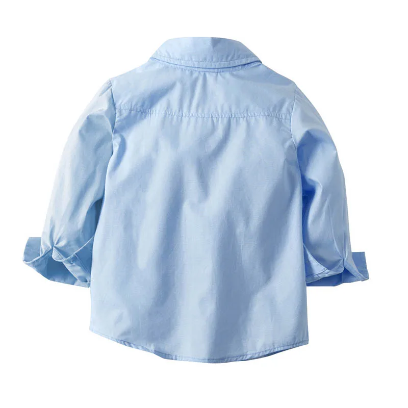 

New Baby Boys Shirt Cotton Solid Color Full Sleeve Boys Blue Shirt With Bowtie British Style Childrens Formal Tops