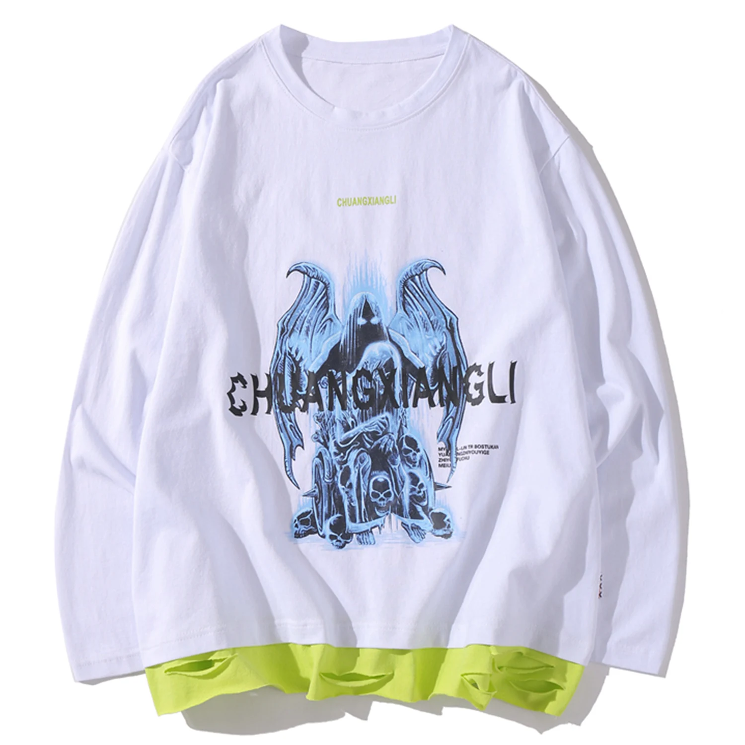 Мужская хлопковая футболка с длинным рукавом принтом демонов|Мужские футболки| |