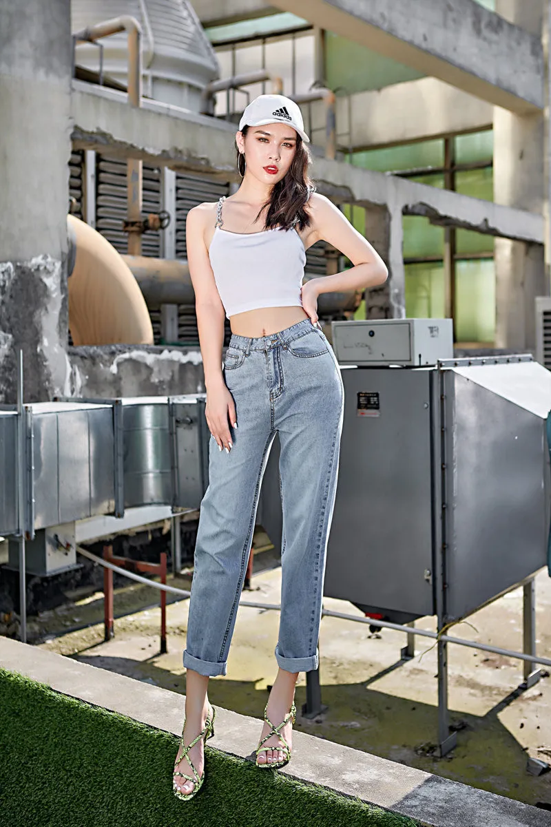 

Autumn and winter new street fashion low waist loose conventional wash jeans women, wild thin straight jeans women