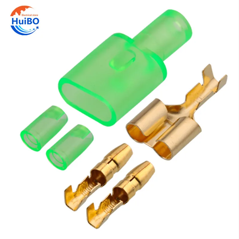 

10/20/50sets Car tools 4.0 bullet terminal car electrical wire connector Green 4mm Male + Female 1 : 2 Cold press terminal