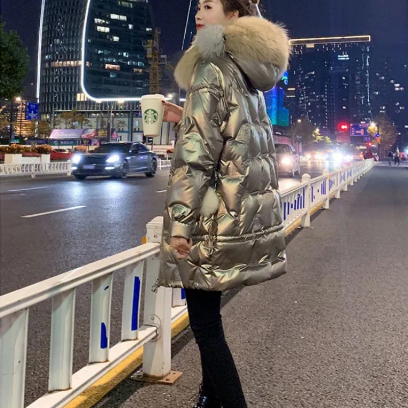 

Woman Shining Down Cotton Jacket Winter Large Fur Collar Parkas Cotton Padded Coats 2020 New Arrivals