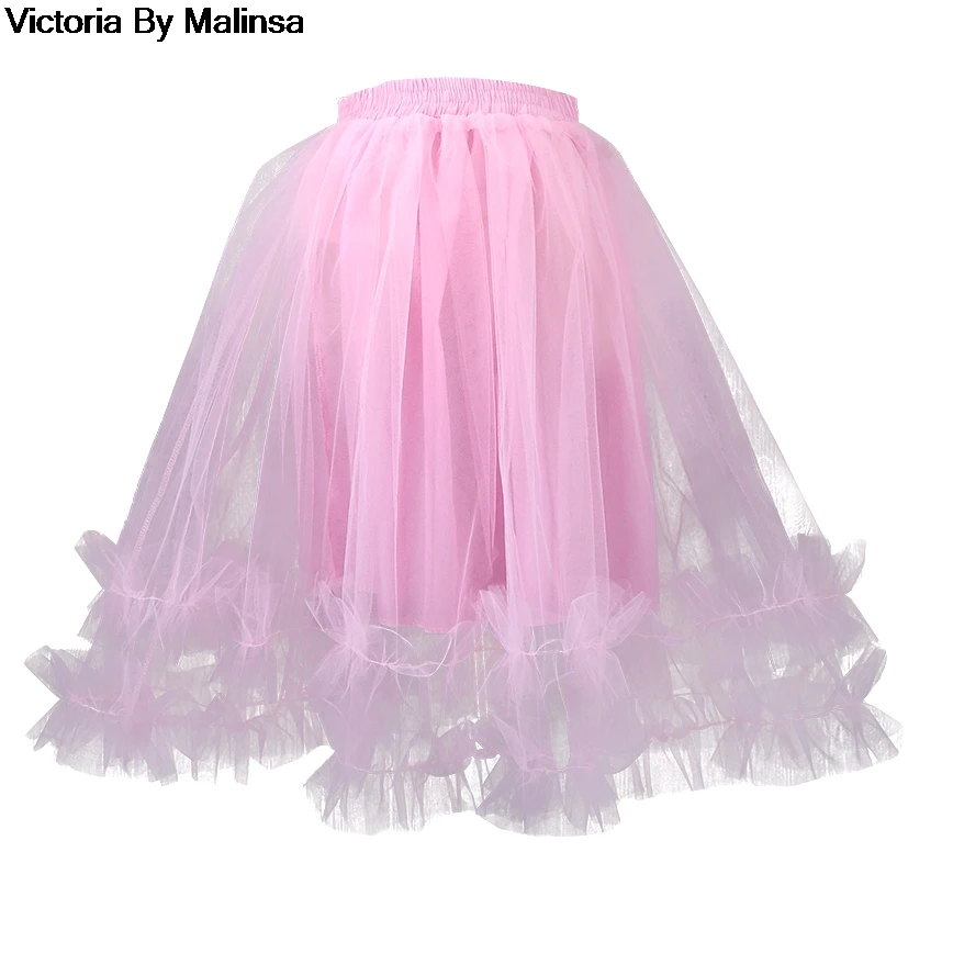 Женская фатиновая юбка пачка с завышенной талией розовая до колен большие