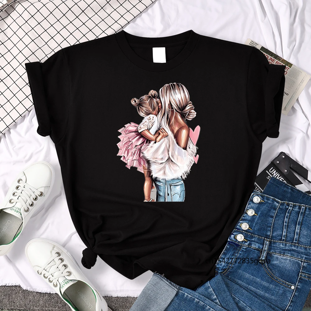 

Beautiful Girl and Cute Baby Printed T Shirt Female Summer Quality Tshirts Fashion Brand T-ShirtBreathable M-X5XL Tshirt Women