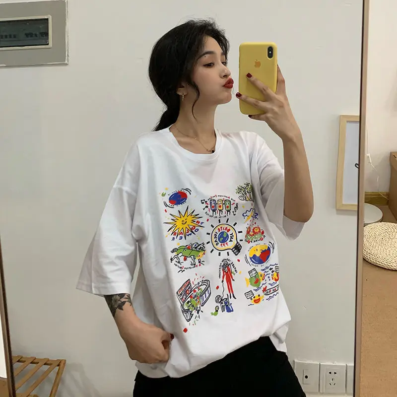 Новинка 2020 белая футболка с коротким рукавом женская летняя в стиле ретро