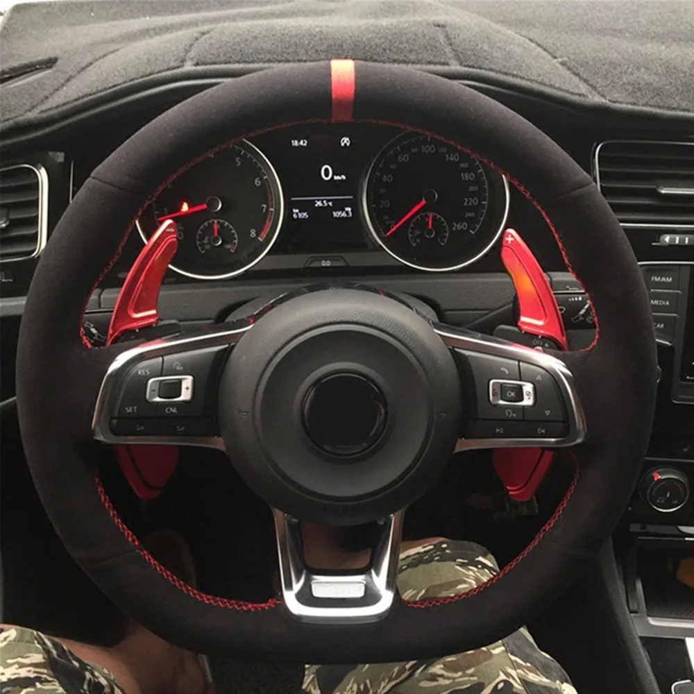 

Hand-Stitched Carbon fiber Black Suede Car Steering Wheel Cover For Volkswagen Golf 7 GTI Golf R MK7 Polo Scirocco 2015 2016