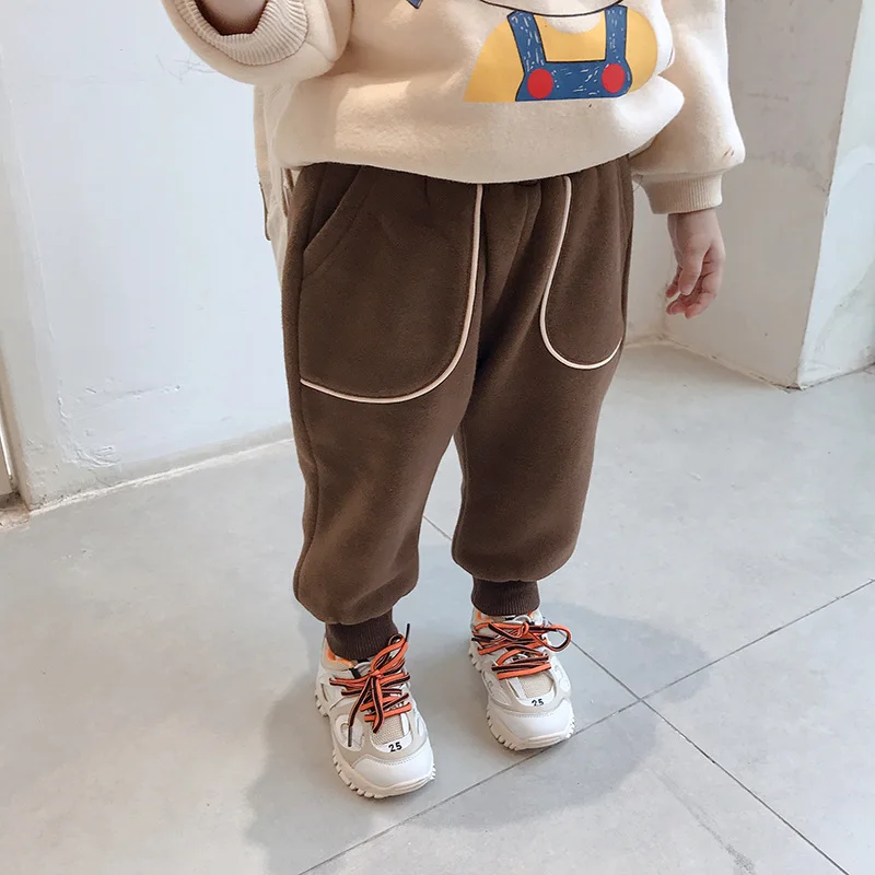 Зимние хлопковые плотные спортивные штаны из мягкого флиса для мальчиков и
