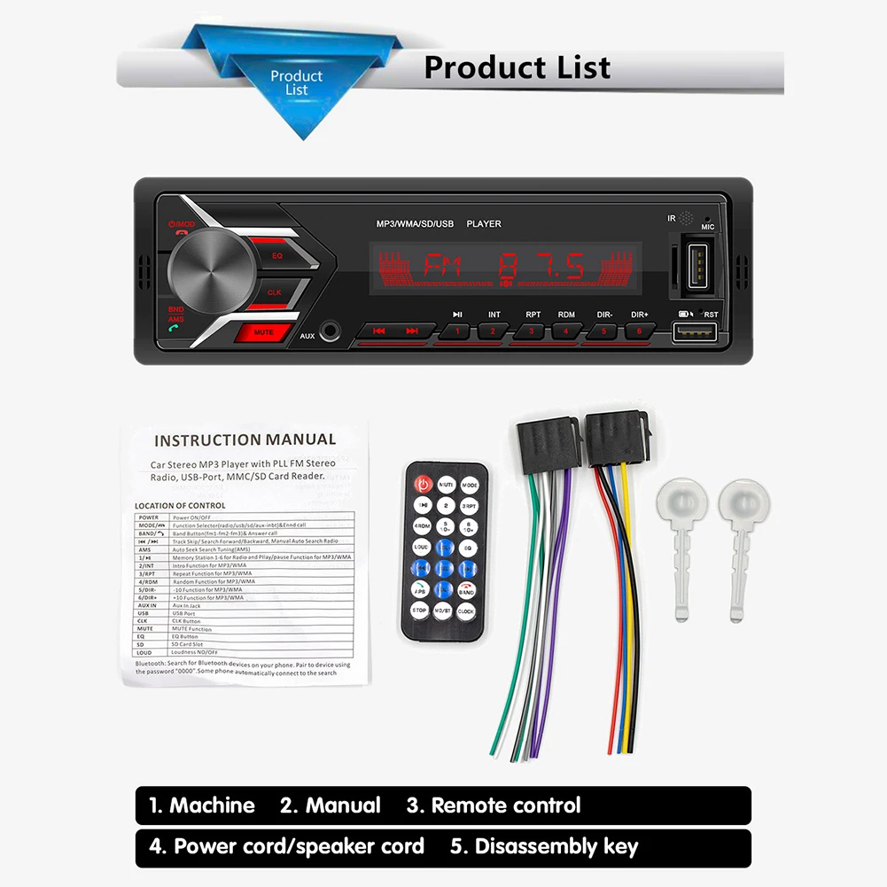 Универсальный автомобильный Разноцветный свет Bluetooth 4 0 FM радио TF карта MP3 аудио