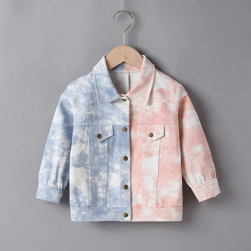 

Boys Patchwork Streetwear Denim Jacket Hip-hop Dress Up Coat Individuality Blue and Pink Colorway Boy Casual Outerwear EY10231