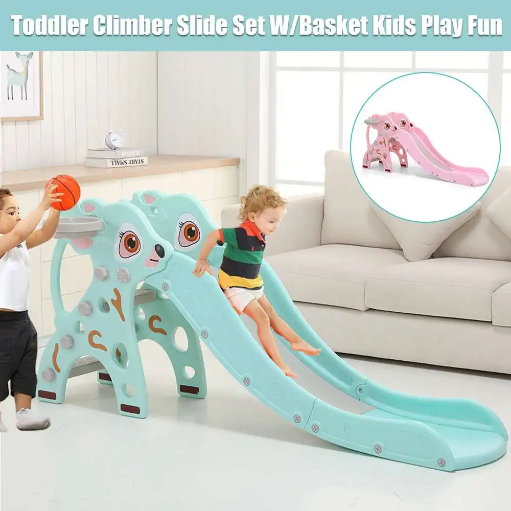 

Cartoon Children's sliding Board Children's Slide for Home Baby Indoor Toy Plastic Slide with Basketball Hoop Playground