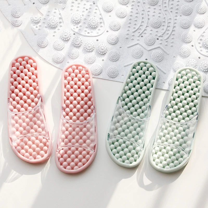

Acupressure Massage Slippers Men Women Transparent Candy color Non-Slip Bathroom Health Foot Massage Beads Couple Home Slippers