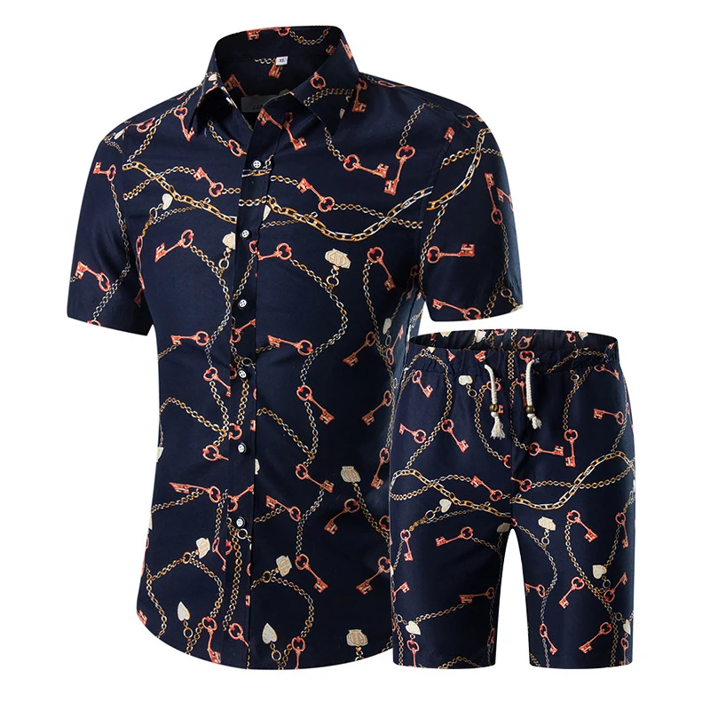Мужской повседневный костюм из двух предметов рубашка с коротким рукавом и шорты