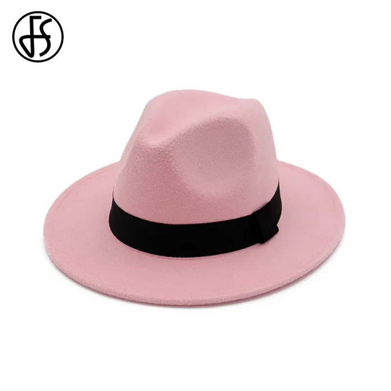 FS унисекс шерстяной фетр джаз черный Шапки для Для мужчин Fedora с лентой женщин