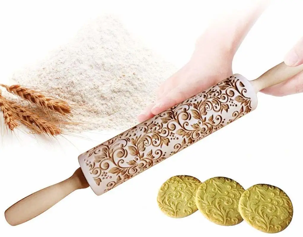 Деревянный 3D Рождество тиснение Скалка выпечки печенье лапша фондан пирог