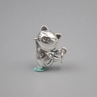 pure 925 sterling silver craved bless lucky happy cat pendant for men women best gift 2216mm