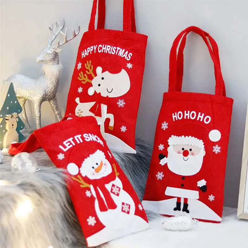 

3pcs Merry Christmas Gift Bags Xmas Tree Snowman Santa Elk Candy Tote Bag Christmas New Year Kids Favors Bag Noel Navidad