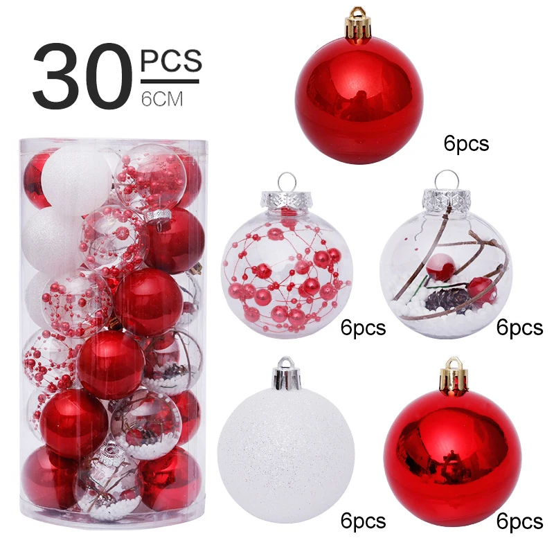 

30pcs Christmas Tree Decoration Ball 6cm Christmas Transparent Ball Set Navidad Christmas Tree Pendant New Year 2022
