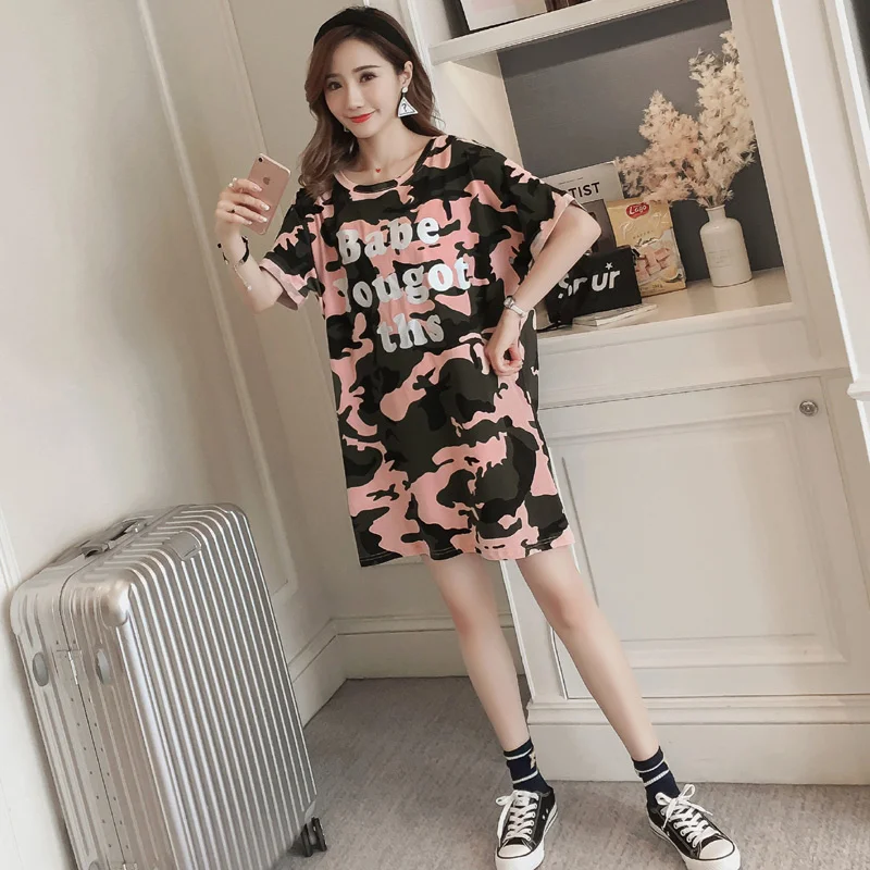 #2345 камуфляжные платья хлопковые платья-футболки для женщин свободное модное