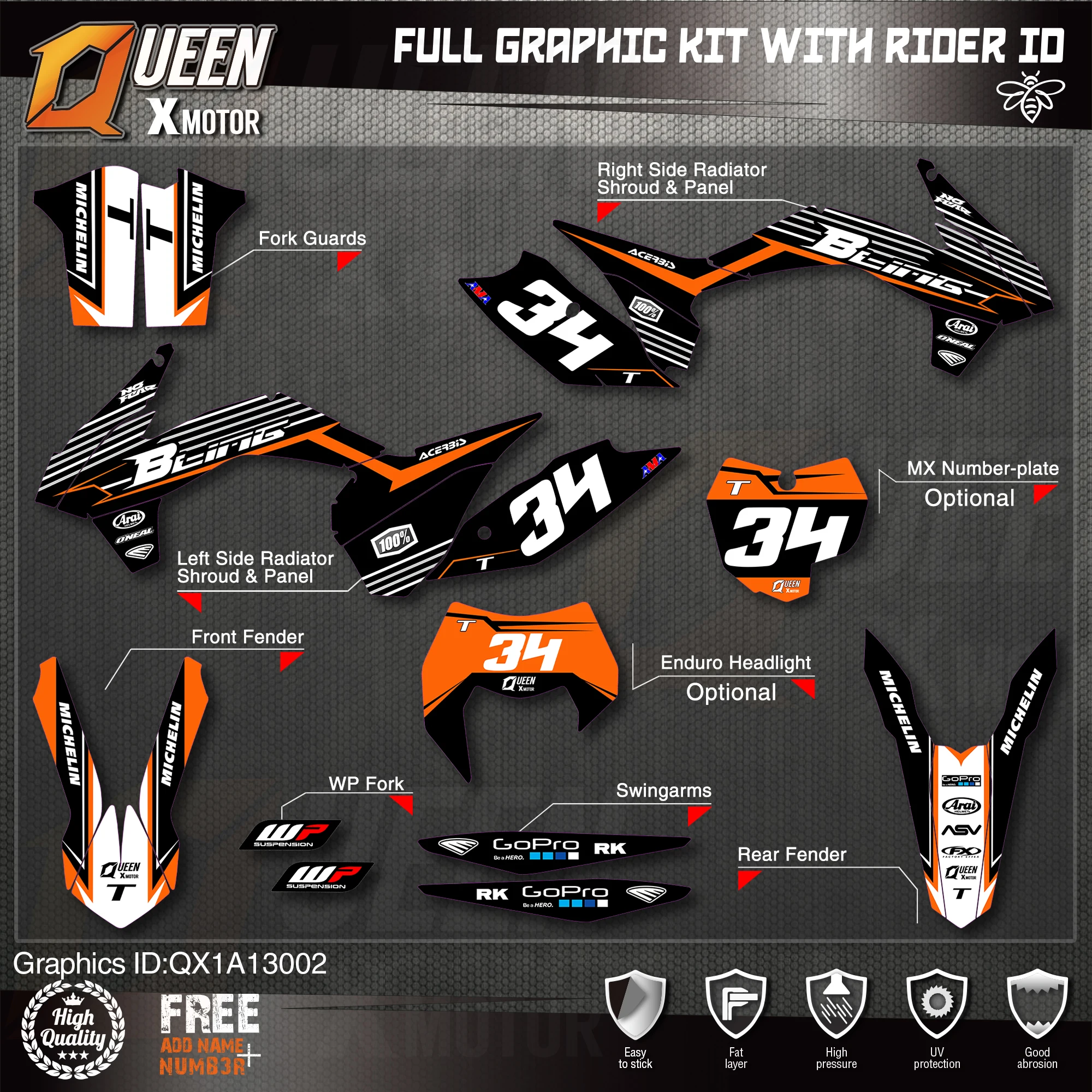 QUEEN X MOTOR Custom Team графические наклейки Набор наклеек для KTM 2013 2014 2015 SX SXF 2016 EXC Φ 002 |