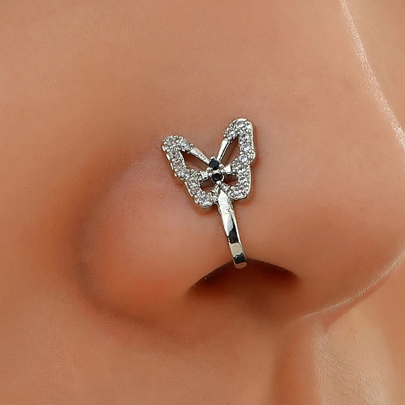 

2021 Crystal Butterfly Fake Nose Ring Non Piercing Clip On Nose Ring Indian Style Nose Cuff Fake Piercing Septum Nariz Jewelry