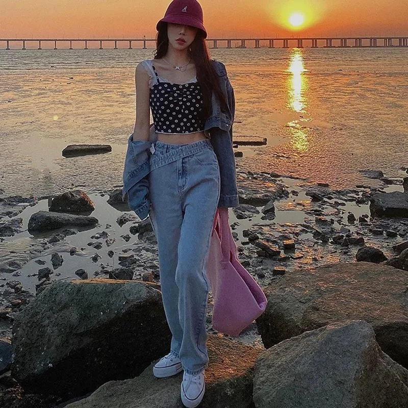 

New Spring Vintage Women Jeans Trendiness Loose Straight Pants Female High Waist Wide Leg Trousers Mujer