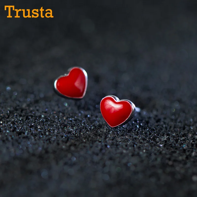 Trusta 925 пробы серебряные женские ювелирные изделия крошечные красные любовные следы 5 мм X 6 мм серьги-гвоздики для дочерей девочек подростков леди DS122