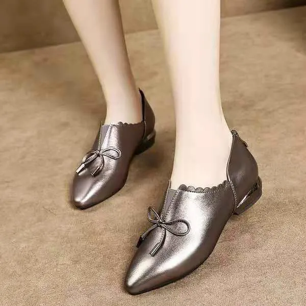 Женские туфли-лодочки с острым носком и бантом Сезон весна-осень лоферы без