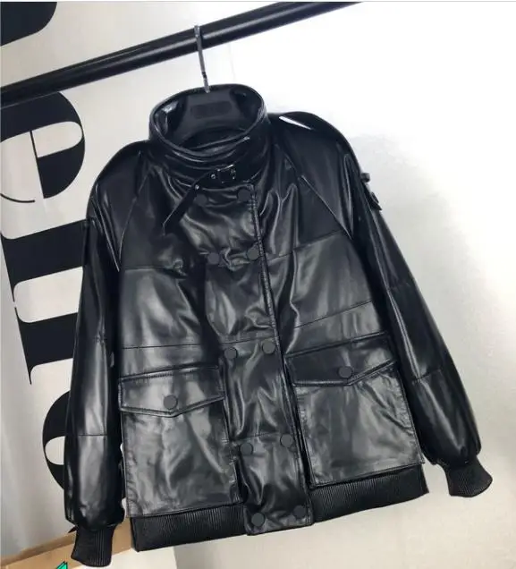 

YR! Бесплатная доставка. Женская, зимняя Толстая теплая, из натуральной овечьей кожи, шикарная, модная, пальто на утином пуху, топы