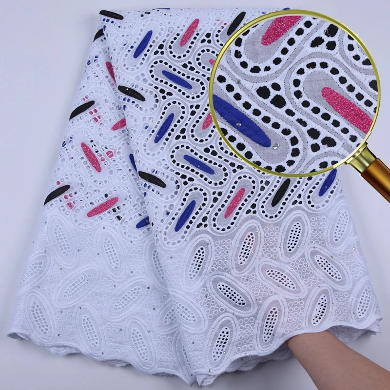 Хлопчатобумажная бисерная африканская нигерийская кружевная ткань высокого