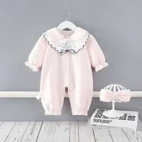 baby jumpsuits infant girls cotton peter pan collar rompershairbandbibs 3pcsset newborn clothes sets 0 2y
