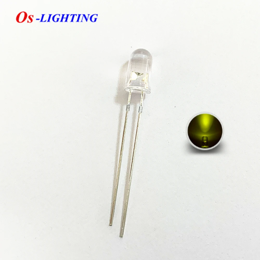 

1000PCS F5 5MM YELLOW-GREEN LED Light Emitting Diode Transparent WATER CLEAR Lamp SHORT PIN 20mA 3V Indicator