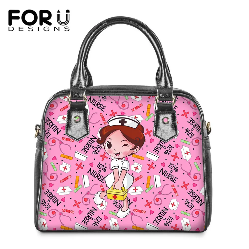 

FORUDESIGNS Bag Female Kawaii Cartoon Nurse 3D Print Luxury Women PU Leather Shoulder Bags Ladies Large Capacity Tote Bags Bolsa