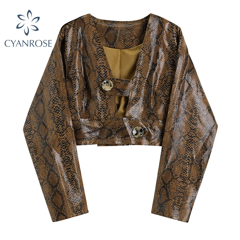 Тонкая куртка со змеиным принтом сексуальная верхняя одежда модная винтажная