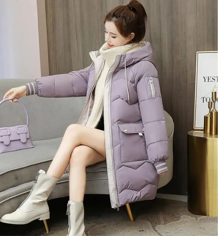 

2020 Autumn Winter Keep Warm Women Long Jackets Quilted Puffer Parkas Loose Hooded Warm Solid Color Leisure Coat blue black