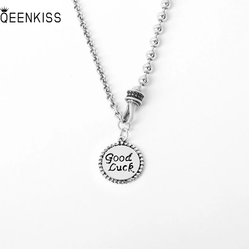 

QUEENKISS NC6108 Fine Jewelry Wholesale Fashion Lady Girl Birthday Wedding Gift Retro Round 925 Sterling Silver Pendant Necklace
