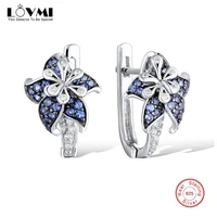 lovmi silver female earrings 925 sterling silver blue star flower cubic zircon gemstone jewelry accessories wedding party gift