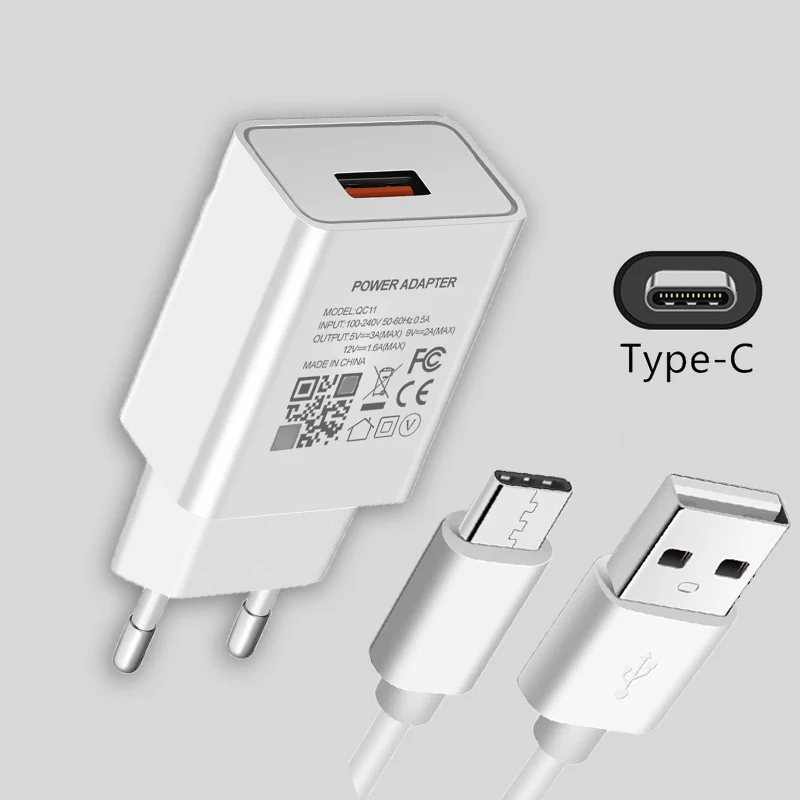 For Xiaomi Mi Poco X3 NFC M3 F3 F2 Pro Redmi 9T Mobile Phone Quick Charge 3.0 9V 2A Fast Charger EU Wall Plug USB Type-c Cable