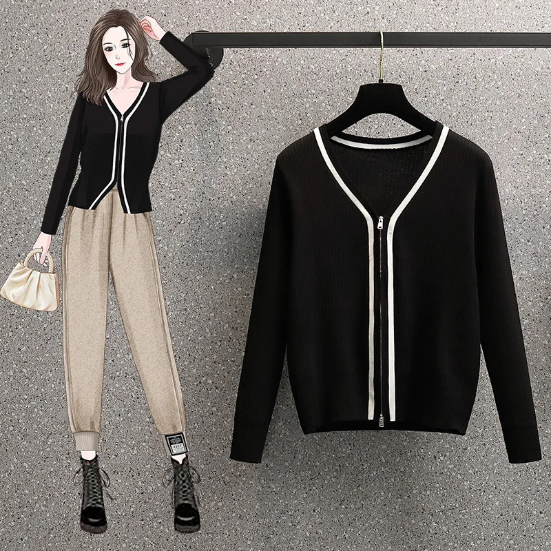 

Plus Size Zipper v Neck Women Basic Black Christmas Tree Cardigan Sweater Knitted Loose Oversized Jumper Top Jacket Coat Cloth
