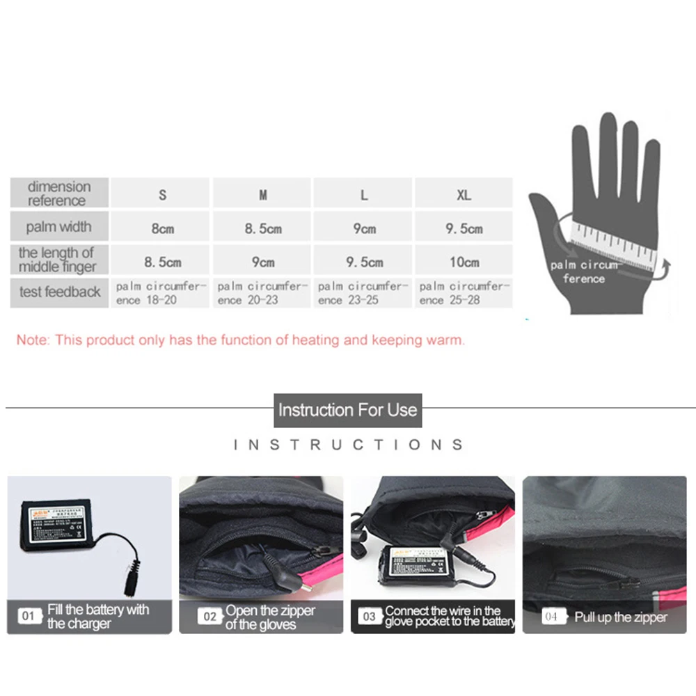 

Red/Black Heated Gloves 6 Hours High Insulation USB Electric Winter Waterproof Breathable Thermal Heated Gloves for Men Women 19