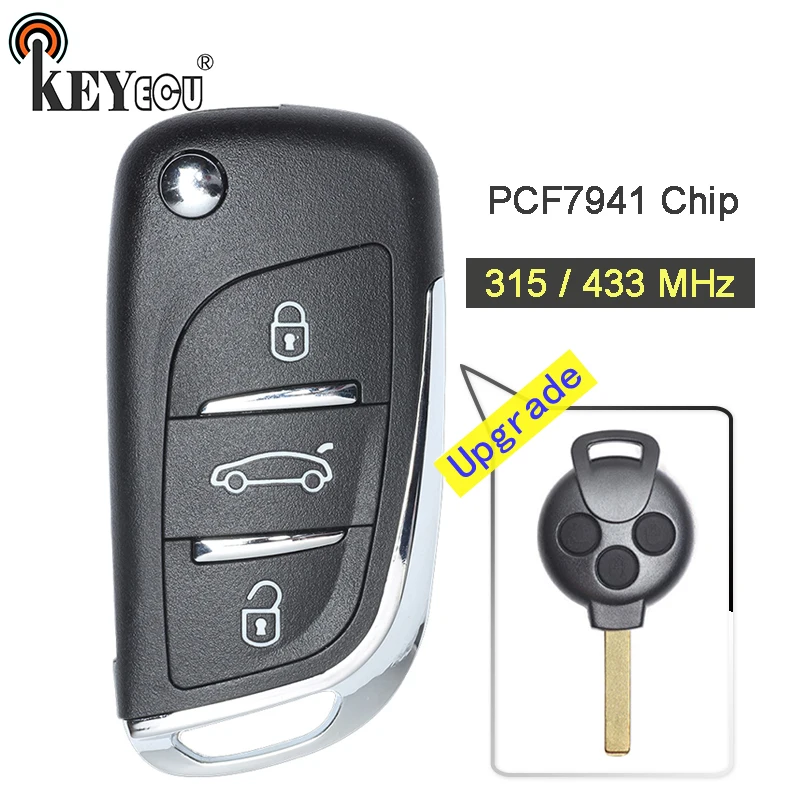 KEYECU 315 МГц/433 МГц PCF7941 чип новый модернизированный флип ключ 3 кнопки дистанционный