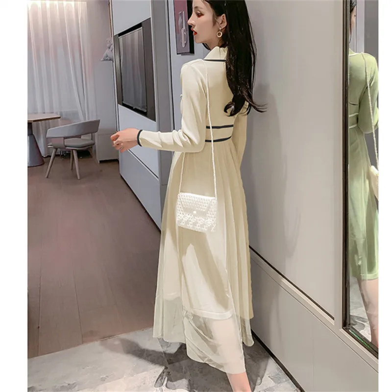 Повседневное элегантное лоскутное однобортное платье с отложным воротником и