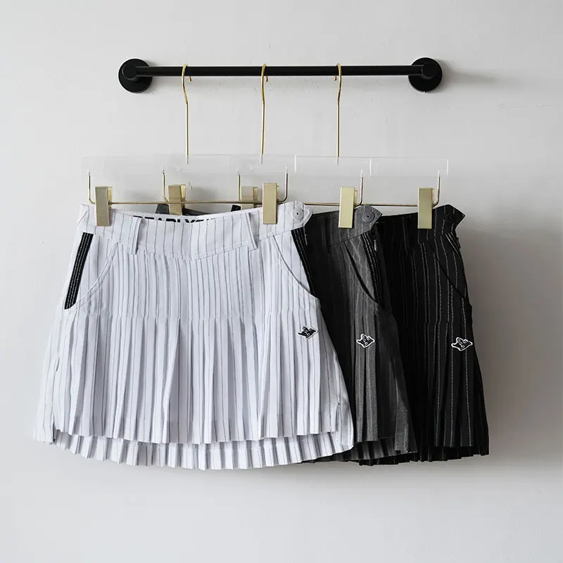 

pg autumn golf skirt female retro striped thin pleated skirt sports shorts skirt